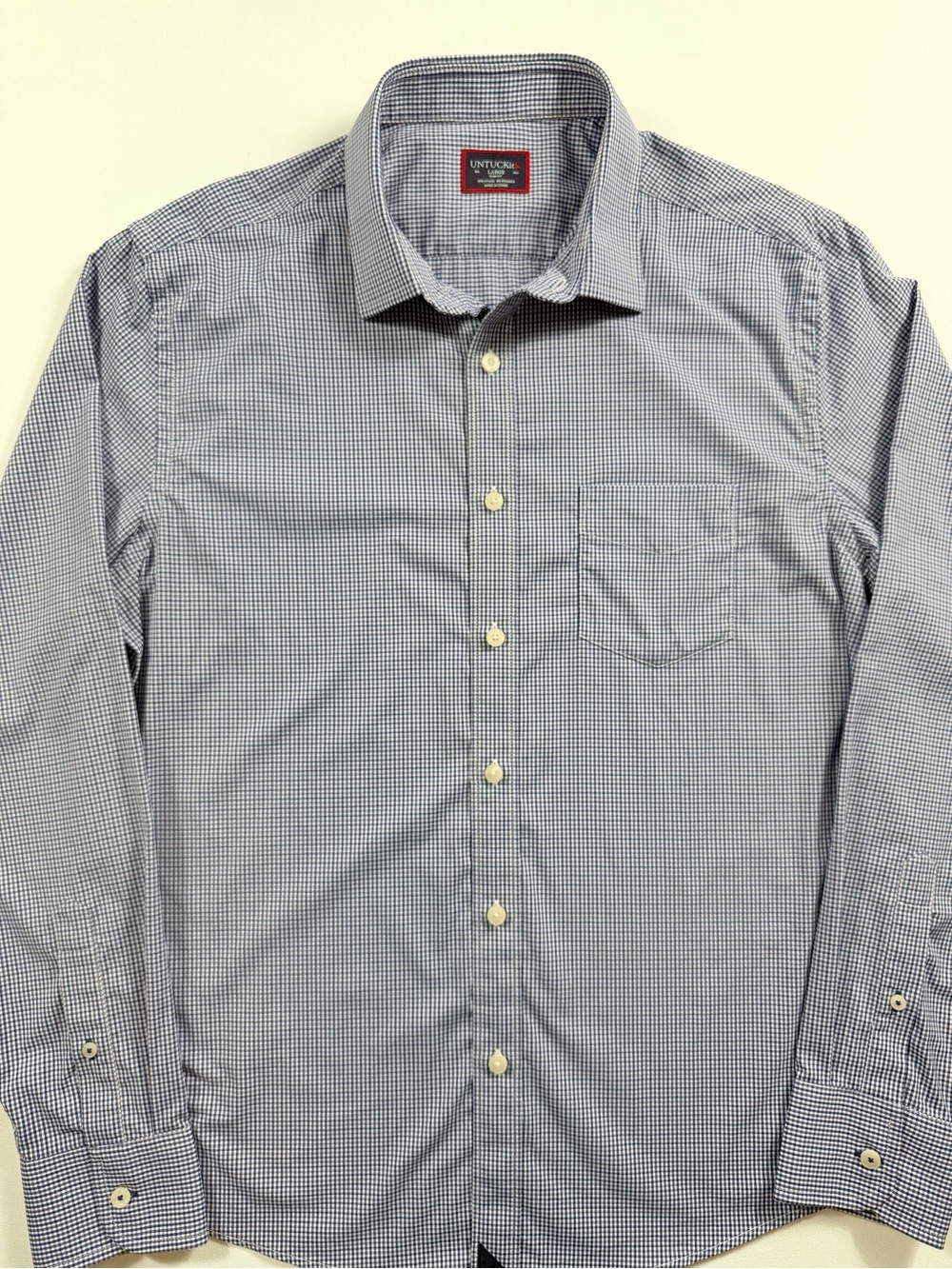 UNTUCKit Ducale Performance Button Down Shirt L Slim Fit Blue Gingham Stretch